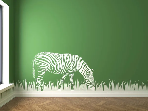Weergave Van Een Kamer Met Zebra Een Groene Achtergrond — Stockfoto