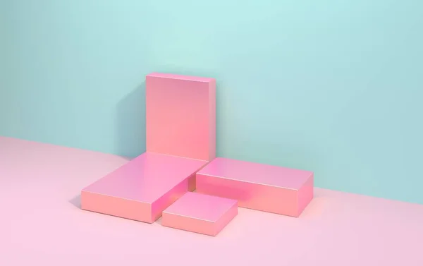 Podium Para Mostrar Produtos Cubos Gradiente Rosa Com Fundo Pastel — Fotografia de Stock