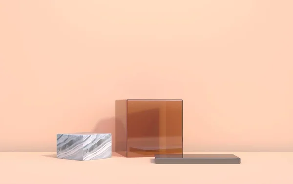 Kuber För Produktdemonstration Med Glas Marmor Och Metallkuber — Stockfoto