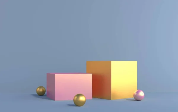 Metalen Kubussen Van Roze Gele Kleur Voor Productdemonstratie — Stockfoto