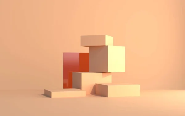 Plateforme Cubes Couleur Biege Pour Démonstration Produits — Photo