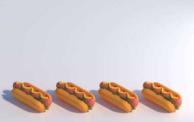 İzometrik olarak beyaz bir substrat üzerinde 3D sosisli sandviçle arka plan
