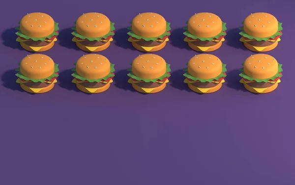 Трехмерные Гамбургеры Фиолетовом Фоне — стоковое фото
