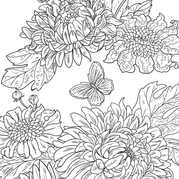 Chrysanthème fleurs dessinées noir blanc vecteur Illustrations De Stock Libres De Droits