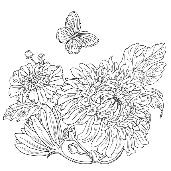 Chrysanthème fleurs dessinées noir blanc vecteur Vecteurs De Stock Libres De Droits