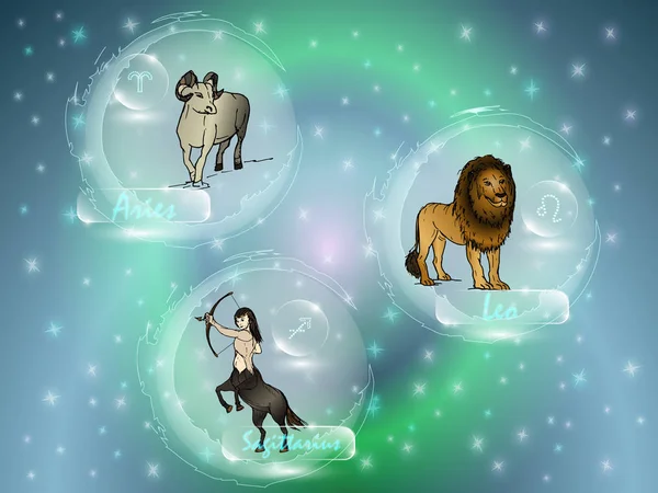 Yıldızlı gökyüzü karşı zodyak işaretleri.