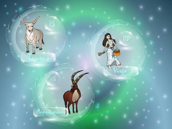 Yıldızlı gökyüzü karşı zodyak işaretleri.