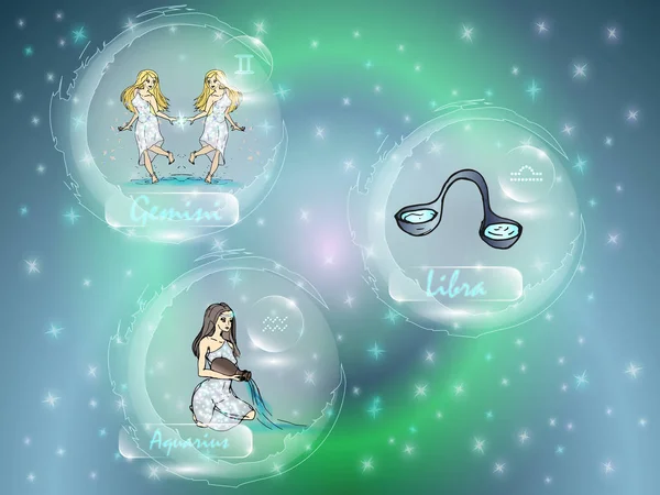 Yıldızlı gökyüzü karşı zodyak işaretleri.