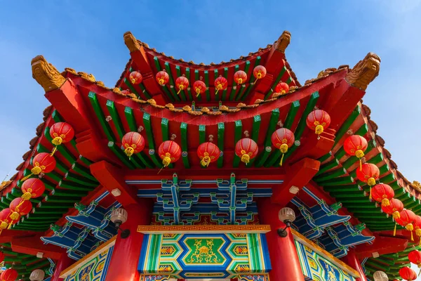 Telhado Templo Thean Hou Decorado Com Lanternas Vermelhas Chinesas Kuala — Fotografia de Stock