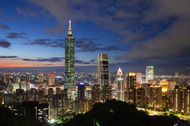 Alacakaranlıkta görünümünü güzel: Taipei manzarası, Taipei, Tayvan