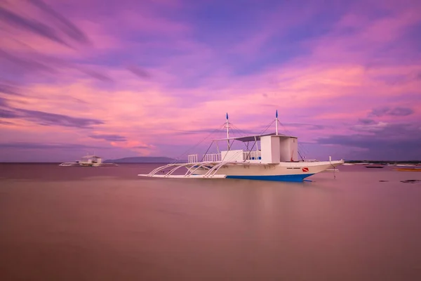 Traditionelle Philippinische Bangka Boote Strand Bei Sonnenuntergang Panglao Philippinen — Stockfoto