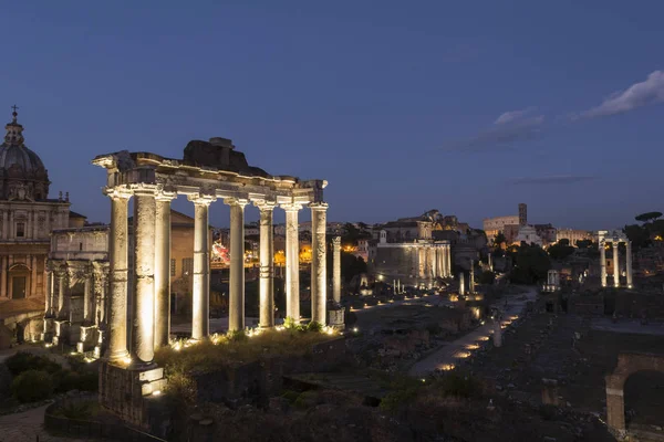 Ruines Antiques Forum Romanum Rome Crépuscule Italie — Photo