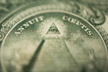 Providence veya all-gören göz işareti, ayrıntılı bir dolarlık banknot olarak göz