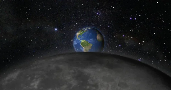 Ay 'dan görünen Dünya gezegeni. Ay yüzeyi.