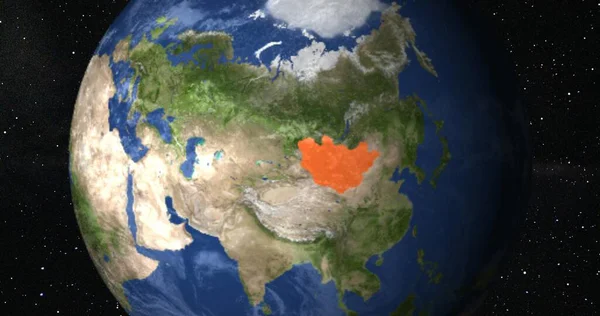 Earth globe with country of Mongolia highlighted in red.