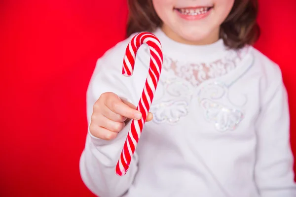 Primer Plano Linda Niña Sonriente Traje Navidad Copo Nieve Celebración — Foto de Stock