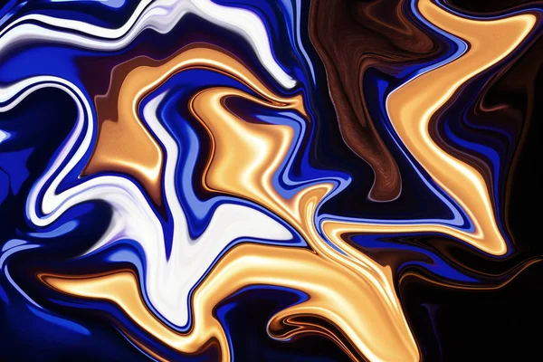 Digitale vloeibare kunst ontwerp, imitatie van marmeren steen of vloeistoffen. Gouden en marine contrast abstracte achtergrond — Stockfoto