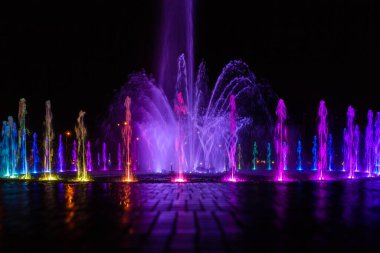 Geceleri rengarenk ışıklarla dolu çeşme.