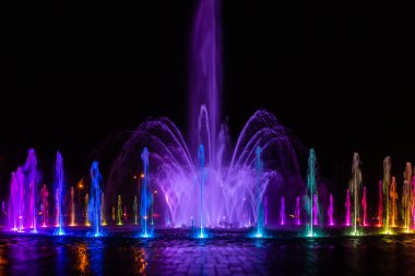 Geceleri rengarenk ışıklarla dolu çeşme.