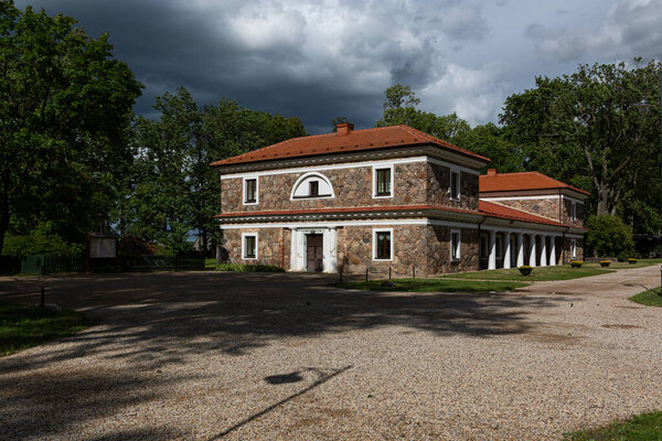 Rokiskis manor during cloudy day