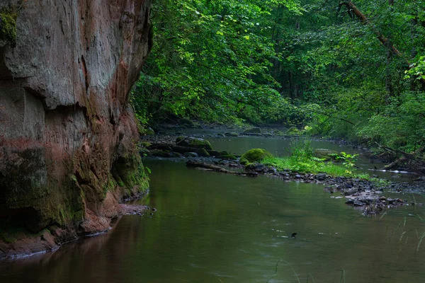 Mała Dzika Rzeka Kamieniami Piaskowcami — Zdjęcie stockowe