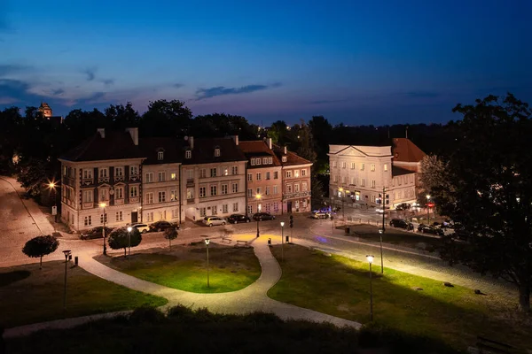 Varsovia Centro Ciudad Está Iluminado Por Noche Por Iluminación Artificial — Foto de Stock