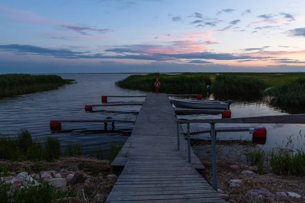 Trä Gångbro Över Liten Flod — Stockfoto