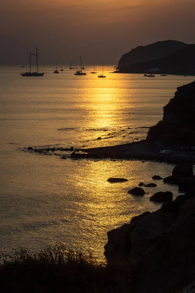 Atardecer Amanecer Con Yates Isla Santorini Grecia — Foto de Stock