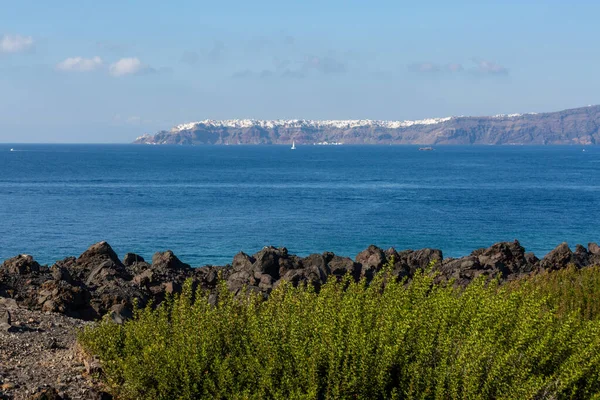 Klify Skały Wyspie Santorini Nea Kameni — Zdjęcie stockowe