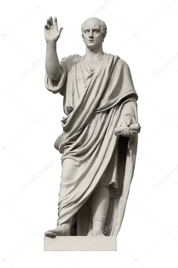 Statue of Cicero, a Roman statesman, lawyer, orator and philosopher. Isolated on white