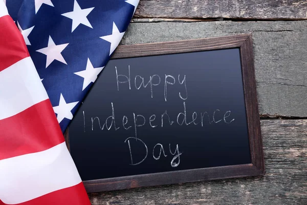 Amerikaanse Vlag Houten Frame Met Inscriptie Happy Independence Day — Stockfoto