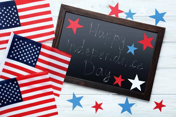 Amerikaanse Vlaggen Houten Frame Met Inscriptie Happy Independence Day — Stockfoto