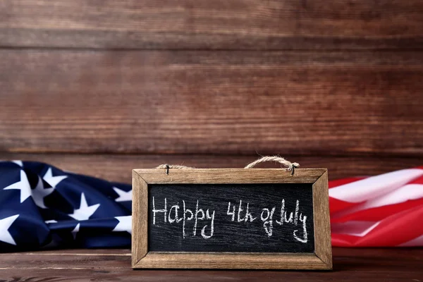 Amerikan Bayrağı Ahşap Çerçeve Yazıt Mutlu Ile Temmuz — Stok fotoğraf