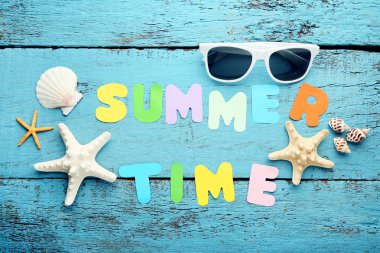 Yazıt yaz saati ile deniz mavi ahşap tablo