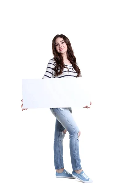 空白のホワイト ボードを保持している美しい若い女性 — ストック写真