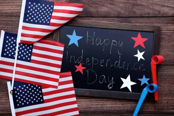 Amerikaanse Vlaggen Houten Frame Met Inscriptie Happy Independence Day — Stockfoto