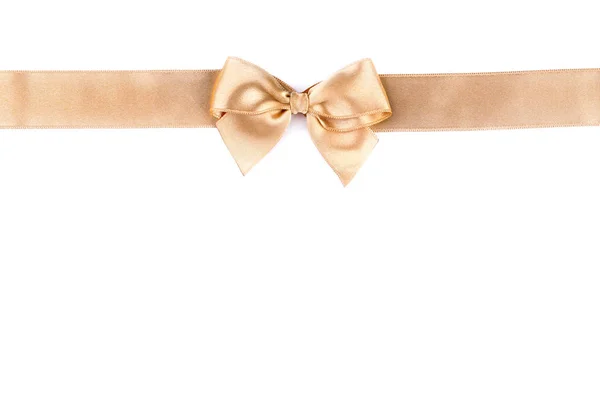 Golden Bow Ribbon Isolated White Background — Stock Photo, Image