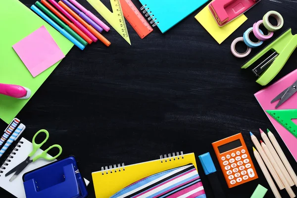 School Supplies Blackboard Background — Stock Photo, Image