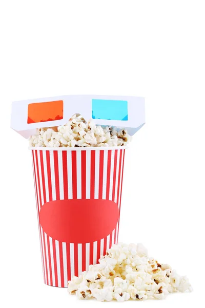 Popcorn Striped Bucket Glasses Isolated White Background — Stock Photo, Image
