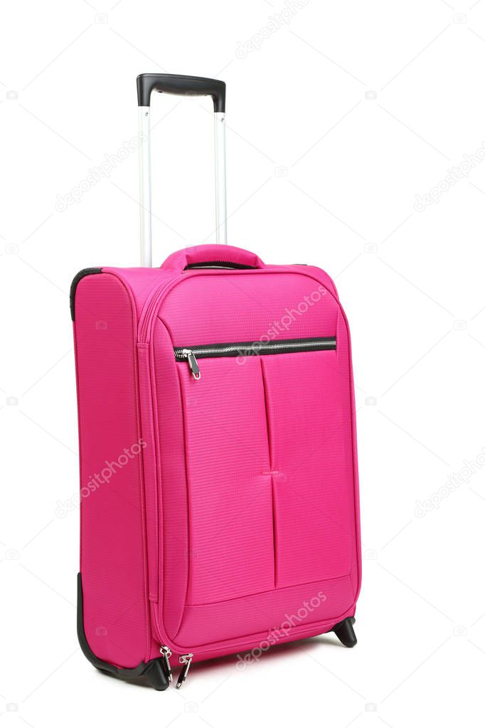 Pink suitcase isolated on white background