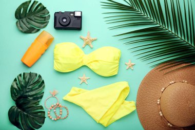 Mayo ile yeşil yapraklar ve starfishes üzerinde arka plan mavi