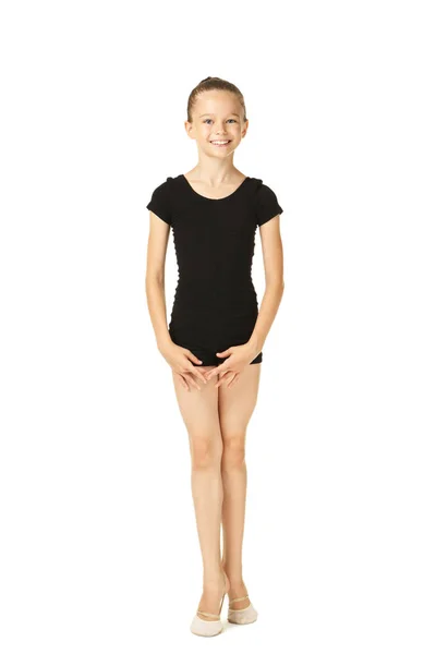 Beyaz Arka Plan Üzerinde Şirin Küçük Kız Jimnastikçi — Stok fotoğraf