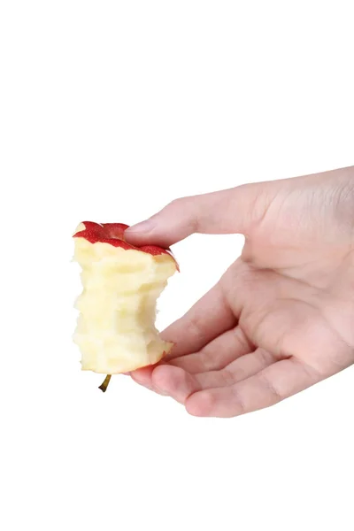 Ręka Trzyma Jabłko Skrótowej Białym Tle — Zdjęcie stockowe