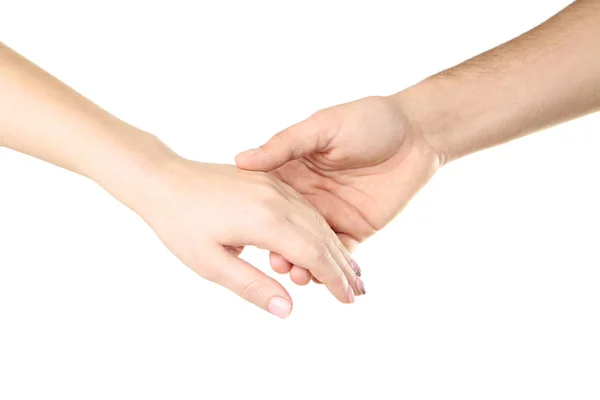 Female Male Hand Holding Each Other White Background — Stock Photo, Image