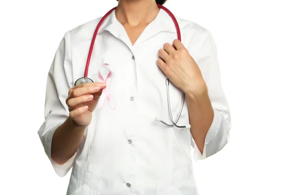 Médico Segurando Fita Rosa Conceito Medicina — Fotografia de Stock