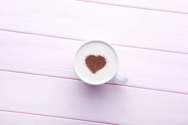 Tasse Kaffee Auf Rosa Holztisch — Stockfoto