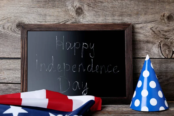 Amerikaanse Vlag Houten Frame Met Inscriptie Happy Independence Day — Stockfoto