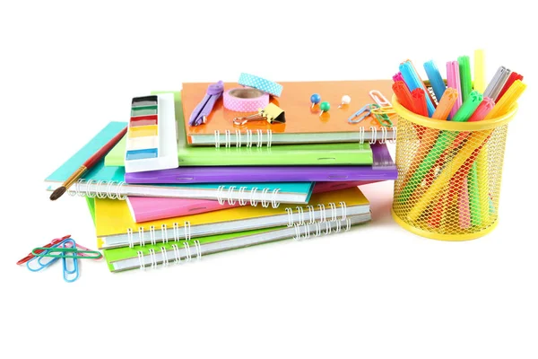 School Levert Met Notebooks Witte Achtergrond — Stockfoto