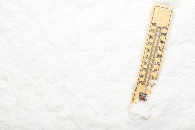 Wooden thermometer in white snow clipart