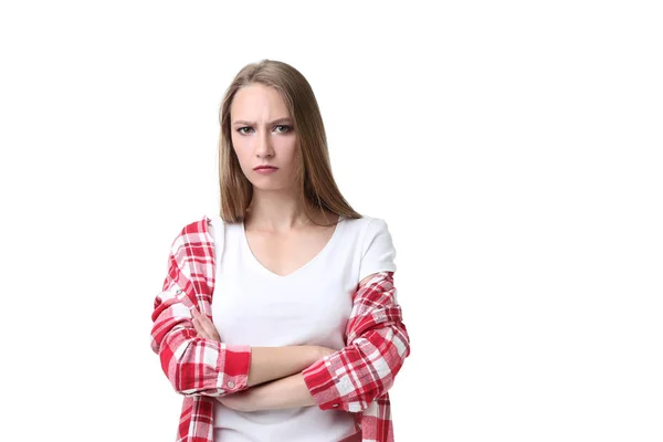 Retrato Mujer Joven Sobre Fondo Blanco — Foto de Stock